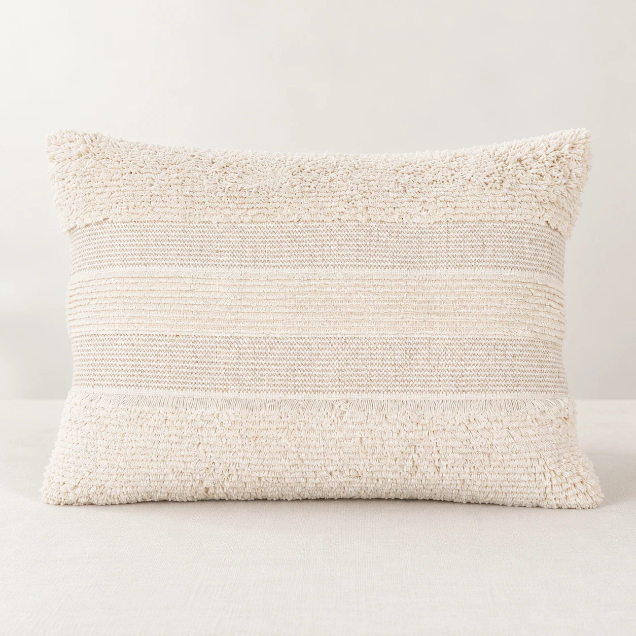 Indihomecraft Handicraft Cotton Cushion Cover | Hand Stitched Embroidery | Decorative Art Boho Pillow | Handmade Beige Woven Embroidery Pillow Cover | Rectangle Shape 14X20 Inches Cushion Cover