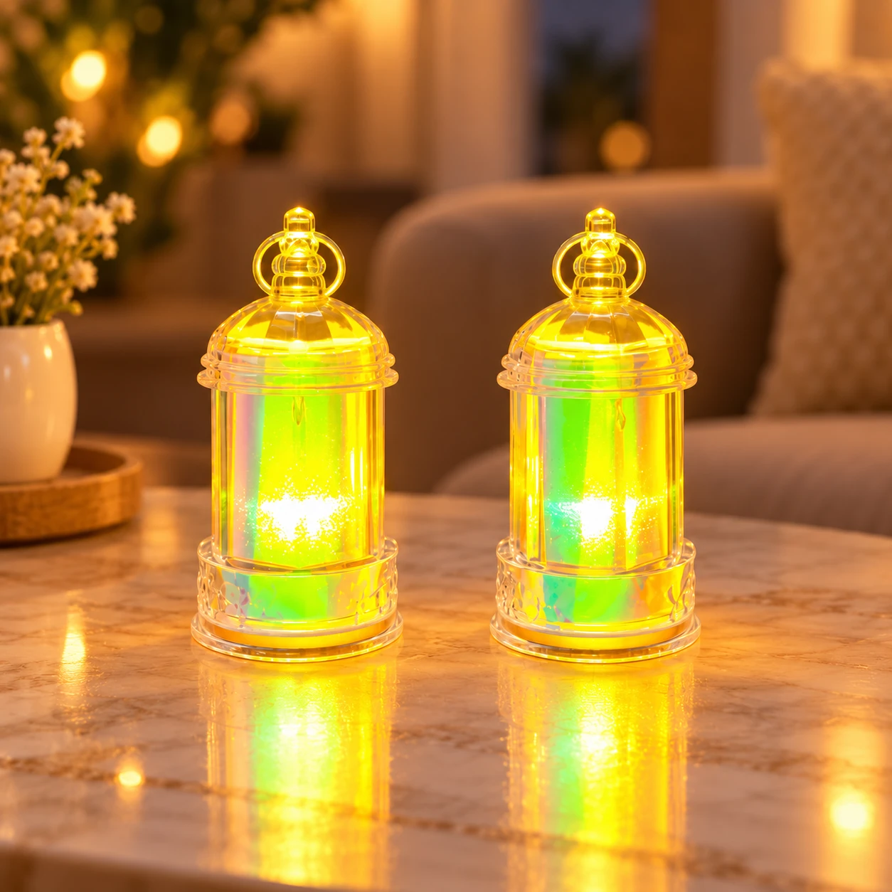 Decorative Hanging Tealight Candle Lantern Set of 2, Golden Hanging Candle Holder for Home, Diwali, Christmas & Festive Décor