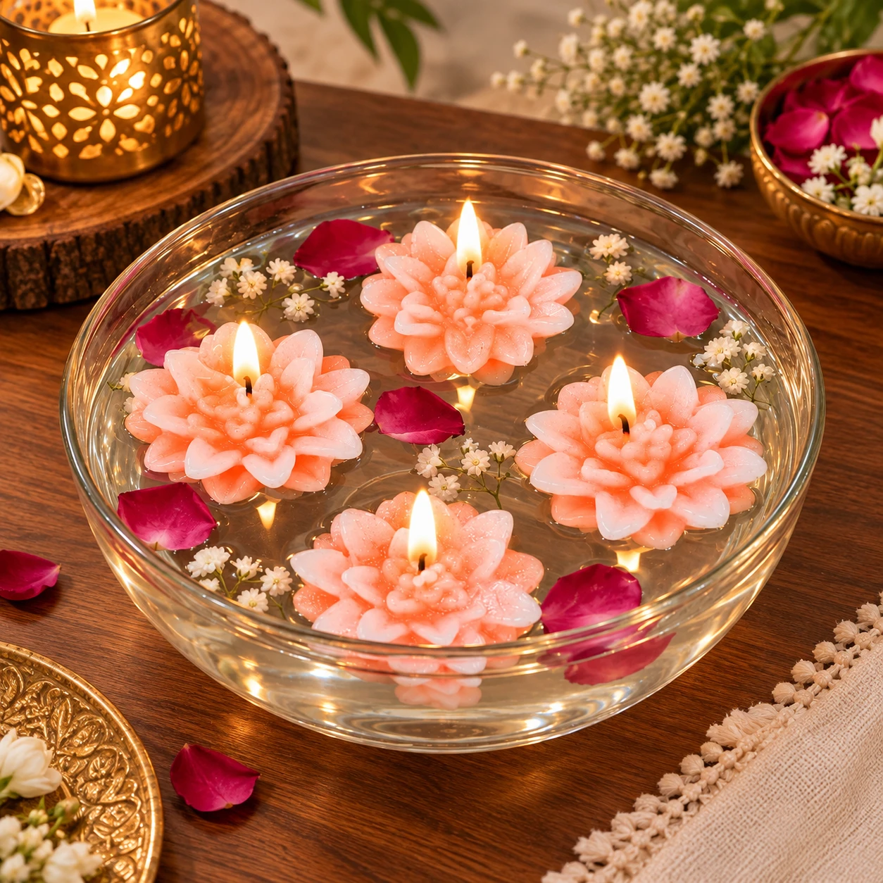 Floating Flower Candles Set of 4, Multicolour Decorative Water Floating Candles for Diwali, Pooja, Home Décor, Table Decoration, Wedding & Festive Decoration