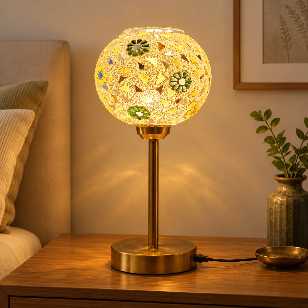 Boho Mosaic Flower Table Lamp