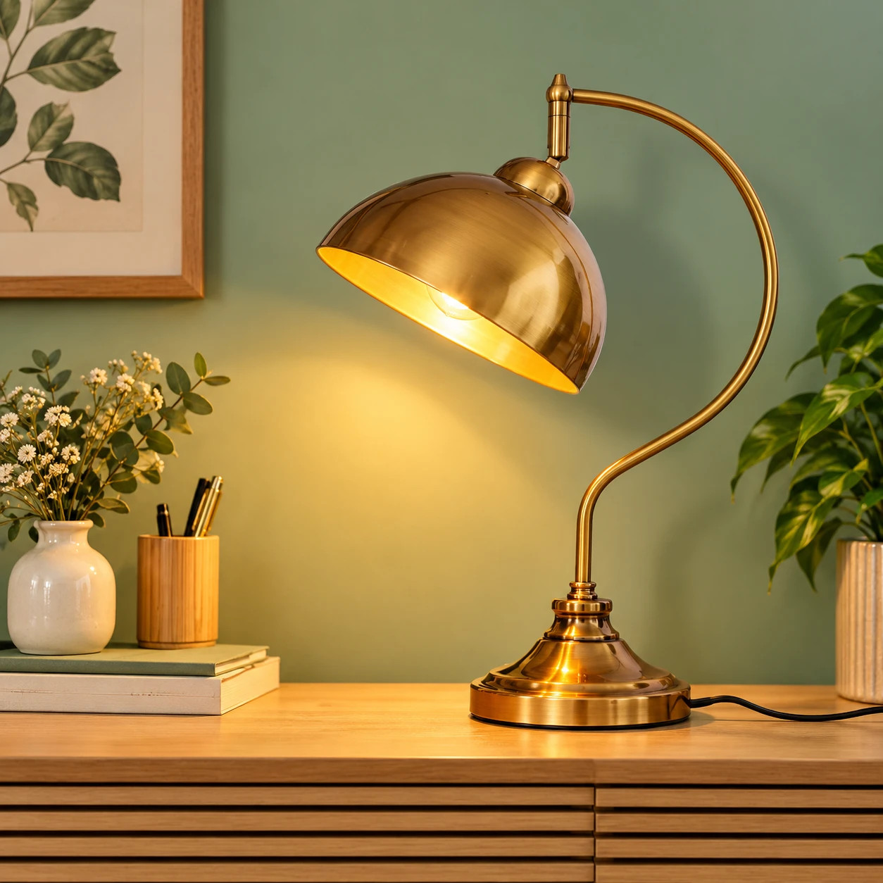 Antique Brass Finish Table Lamp for Study & Office | SKE - 150004