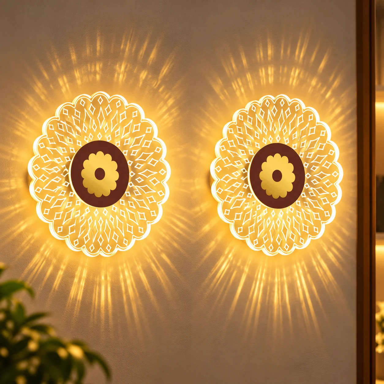 SHRI MAHAL ANTIQUES Wall & Ceiling Light, with 3-in-1 LED | Decorative Acrylic Wall Lamp | Modern Wall Sconce for Bedroom, Living Room, Vanity, Kids Room, Home & Office, Hallway, Gifts | Pack of 2