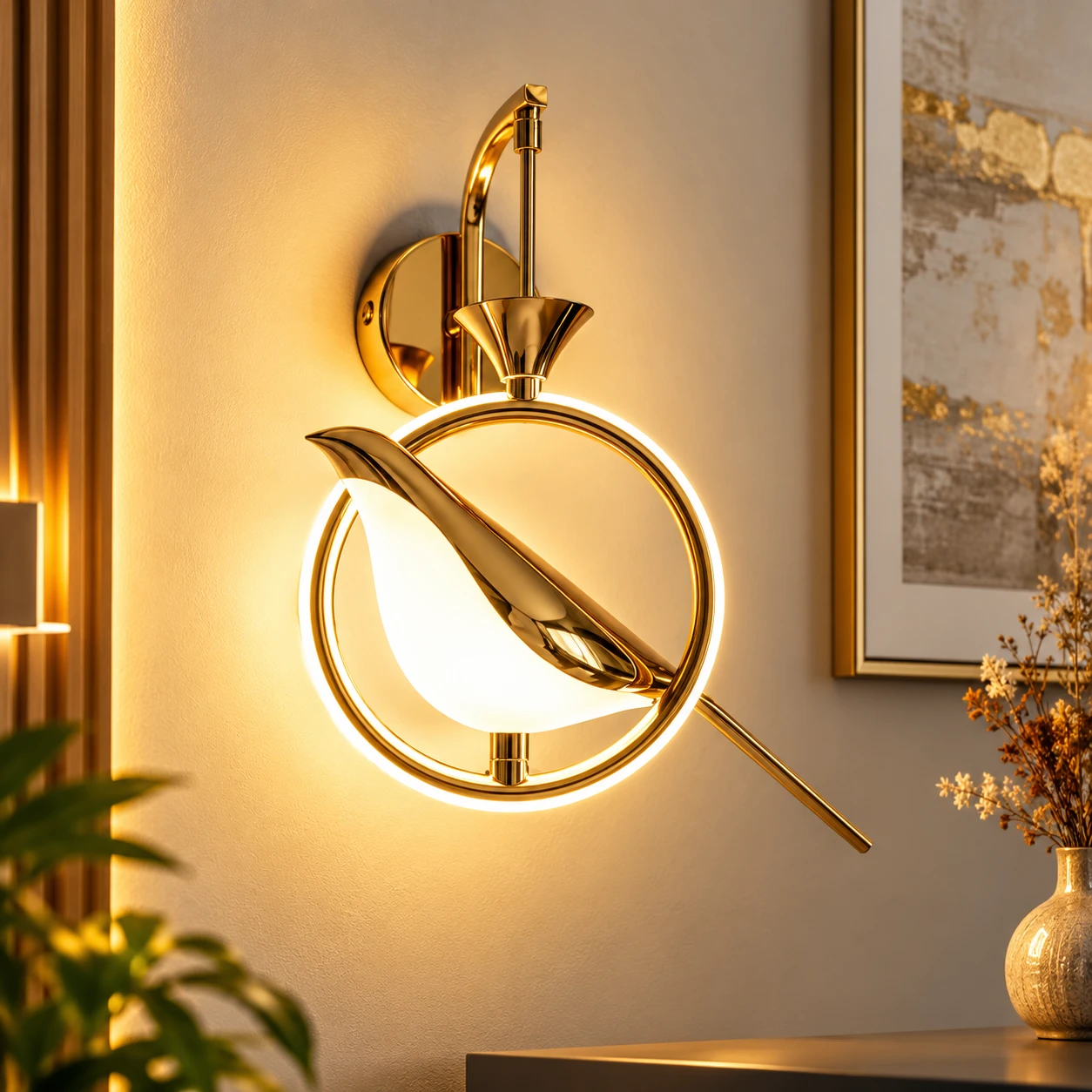 Modern Bird-Shaped LED Wall Light, Gold and White Sconce with Artistic Design, Energy-Efficient Decorative Lighting for Bedrooms, Living Rooms, and Hallways Stylish Accent Light Fixture