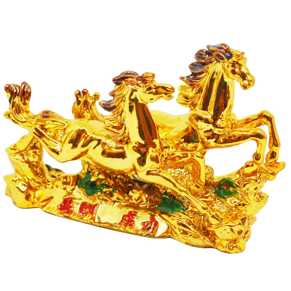 FengShui Golden The Pair Of Horse Statue Figurine Home Office  Decoration for Good Luck.