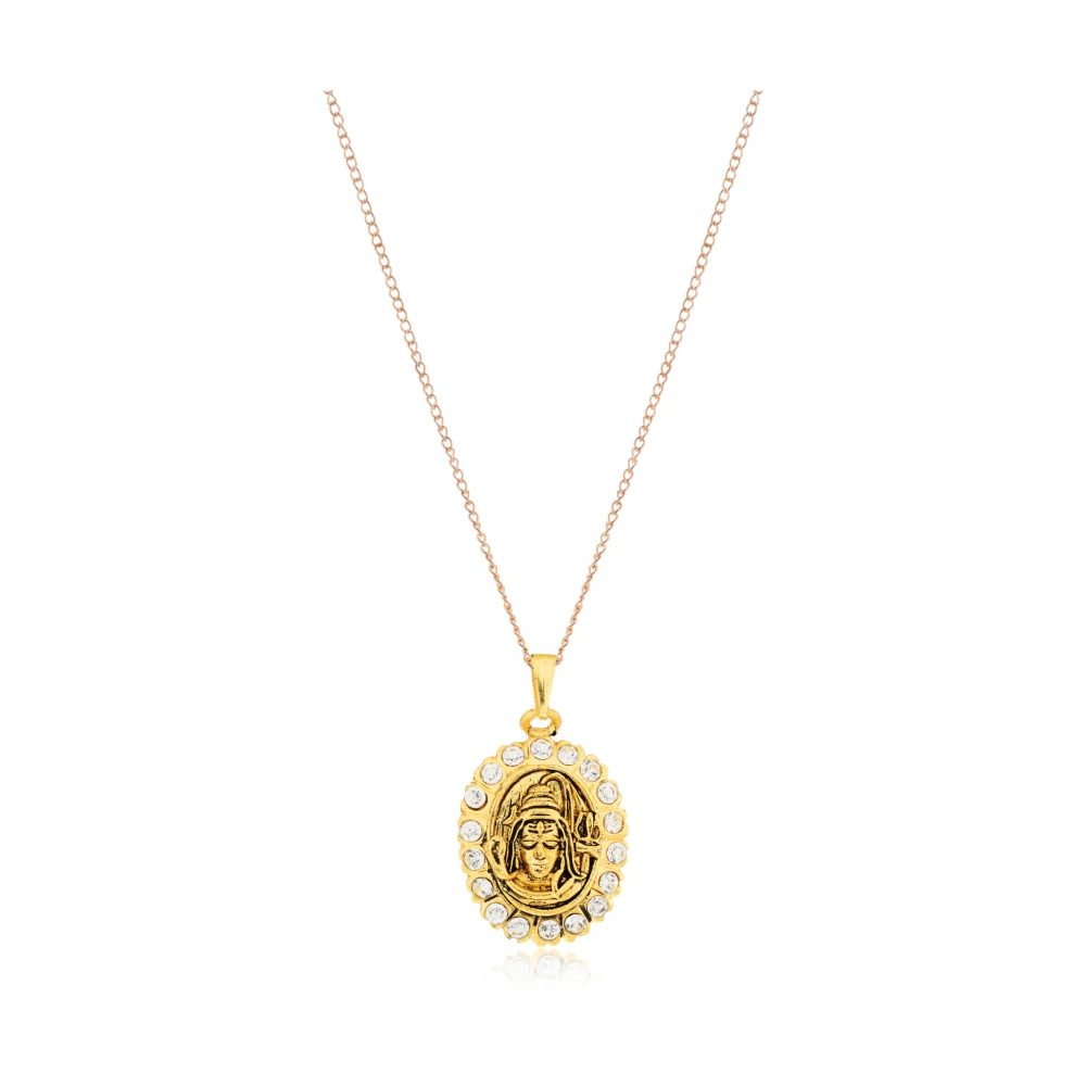 Golden Plated Diamond Shiv Pendant For unisex (3x2x1 CM)Metal.