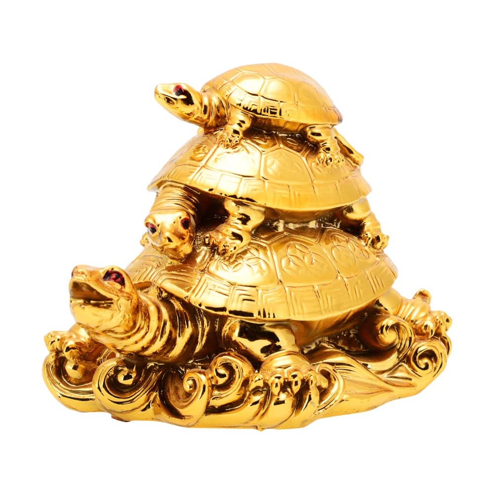 Golden FengShui Tortoise  Family (12 x 7 x 10 cm)Golden.