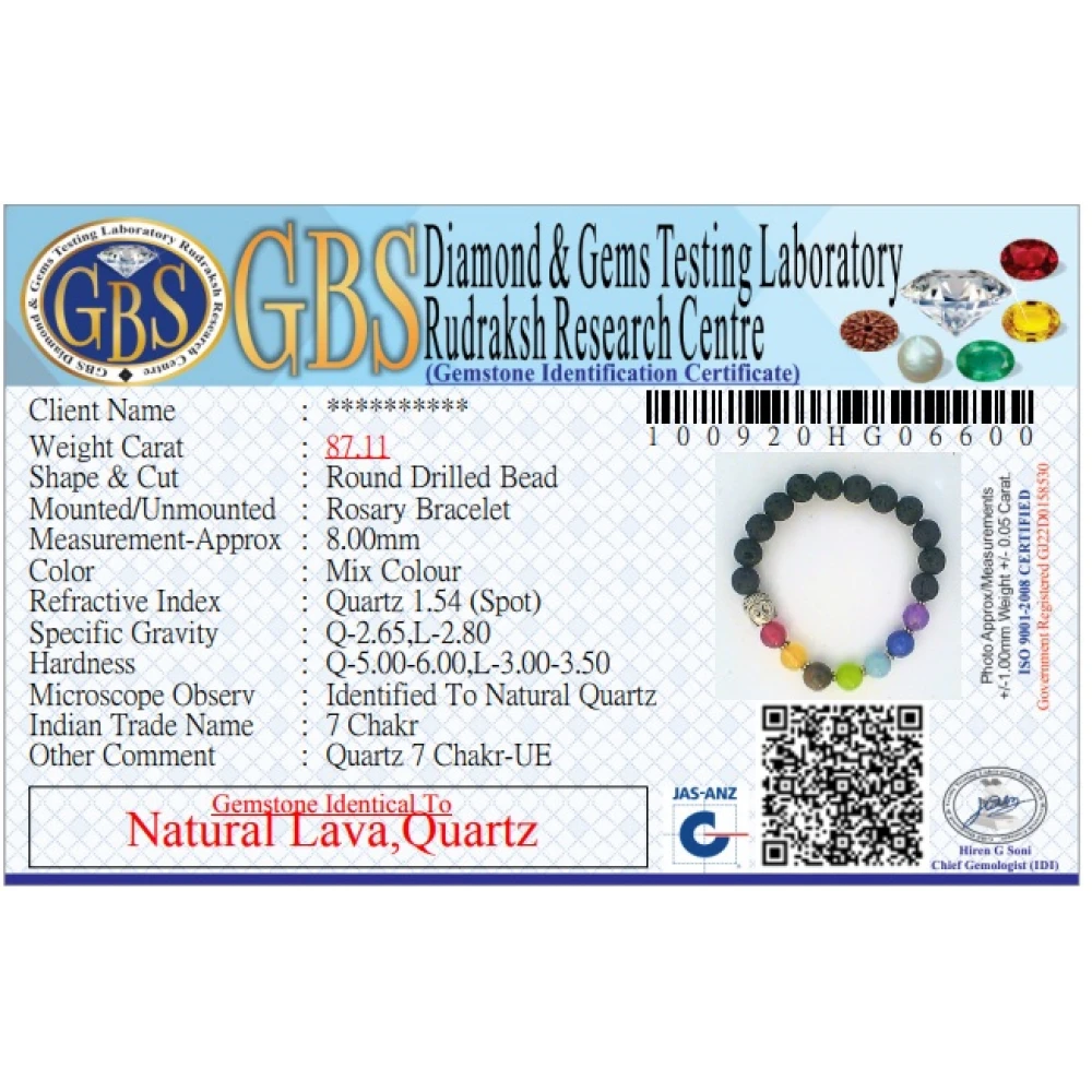 Natural Lava Quartz Stone With 7 CHAKRA HEALING BALANCE Stone With Certificate  For Unisex  (10 x 2 x 1 CM).