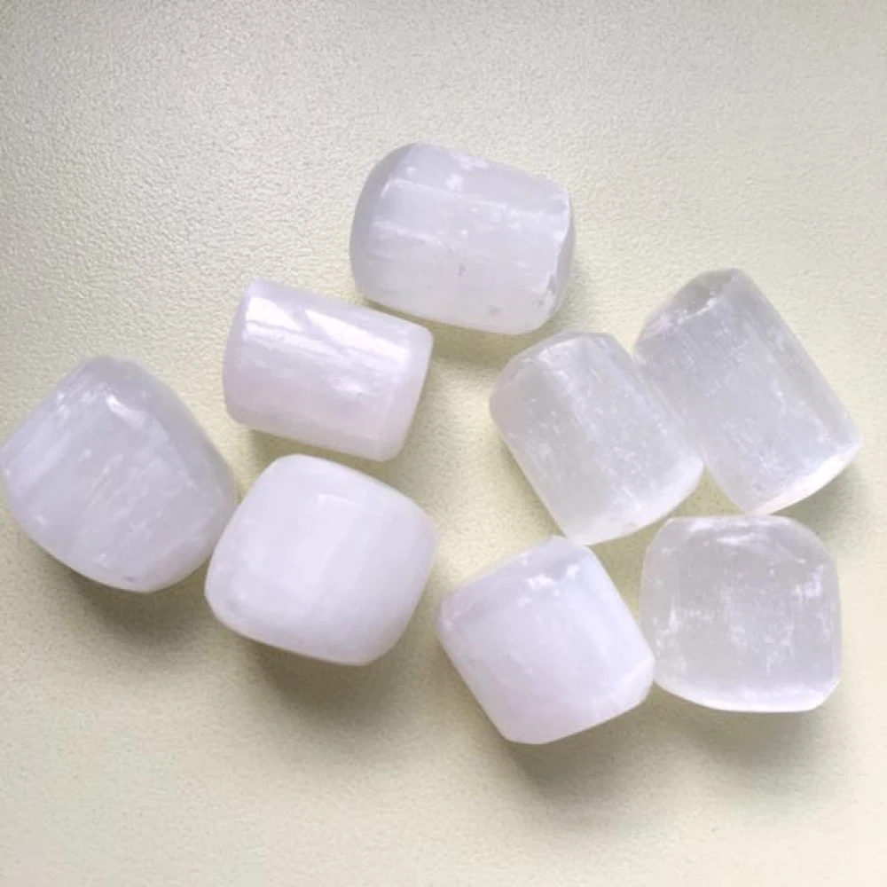 Natural  White Selenite Crystal Tumble Stones Pack Of 100 gm For Home Decor.