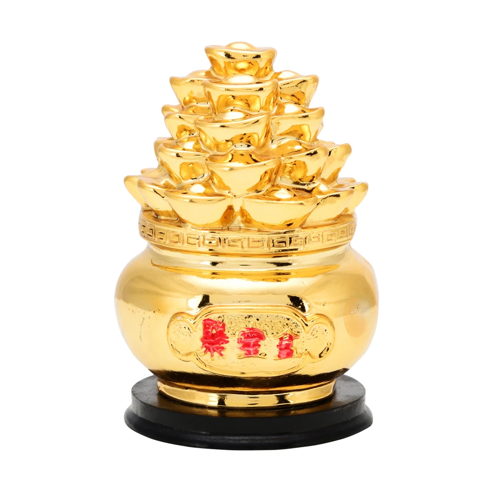 FengShui Wealth Luck Charm Wealth POT with Golden Ingots and Coins ( 6 X 6 X 7 CM, Golden ).