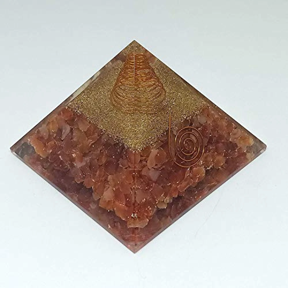 Carnelian Orgone Gemstone Pyramid with Copper Spiral Energy Generator.