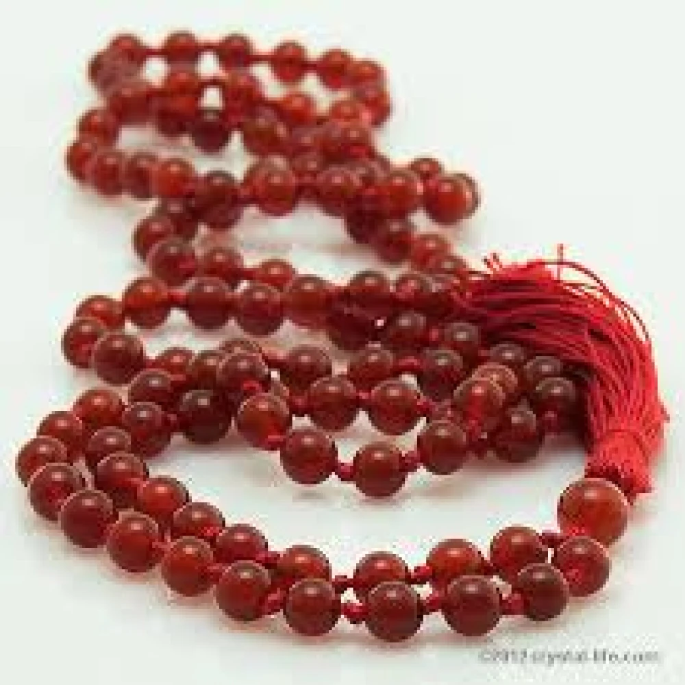 Natural Red Selenite Stone Prayer Mala -8 MM 108+1 Beads Jaap Mala  With Cetificate For Meditation (45 x 2 x 1 cm) Ivory Red.