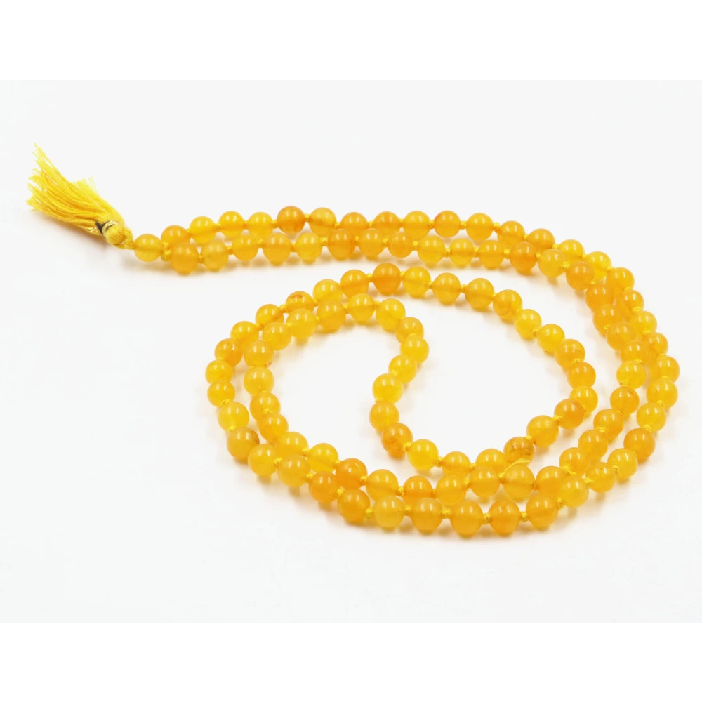 Natural Yellow Agate 6 MM Stone Prayer Rosary 108+1 Beads Jap Mala.