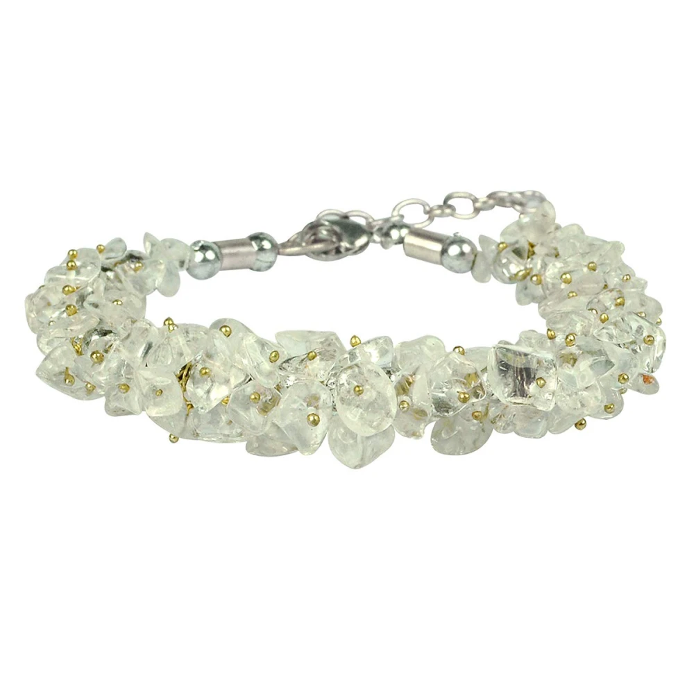 Natural Clear Rock Crystal Stone Chip Adjustable Bracelet For Unisex.