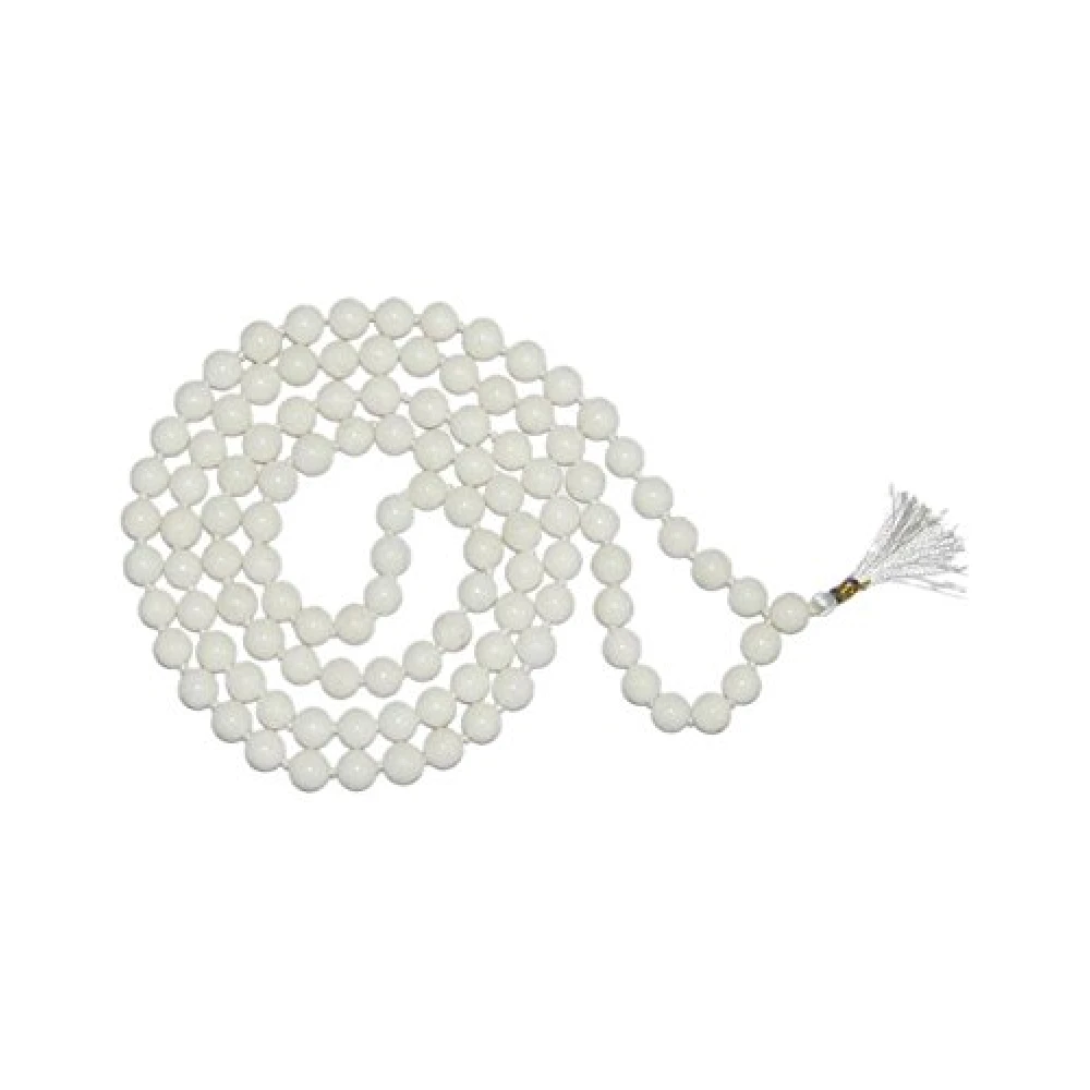 Natural White Agate Stone Prayer Rosary Mala -8 MM 108+1 Beads Jaap.