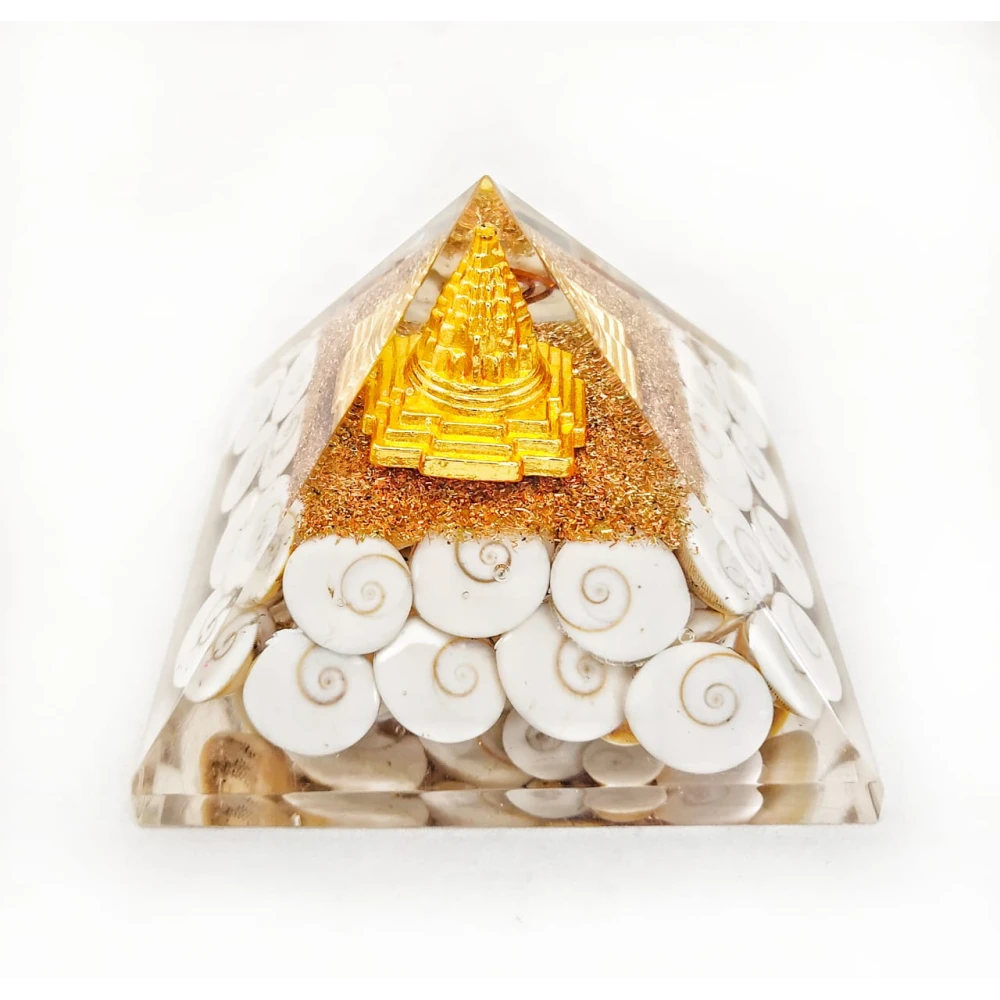 Crystal Organ Pyramid With Natural Gomti Chakra With Shree Yantra Pyramid For Wealth.