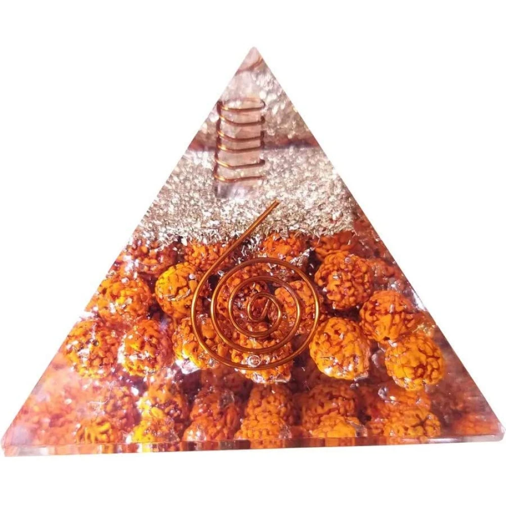 Rudraksha Orgone Pyramid for Showpiece (Length 6cm) Brown.