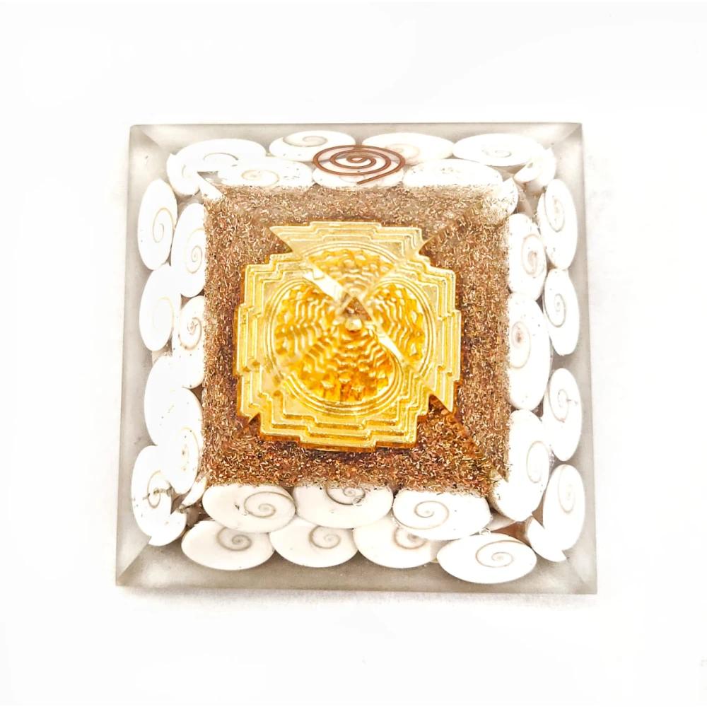 Crystal Organ Pyramid With Natural Gomti Chakra With Shree Yantra Pyramid For Wealth.