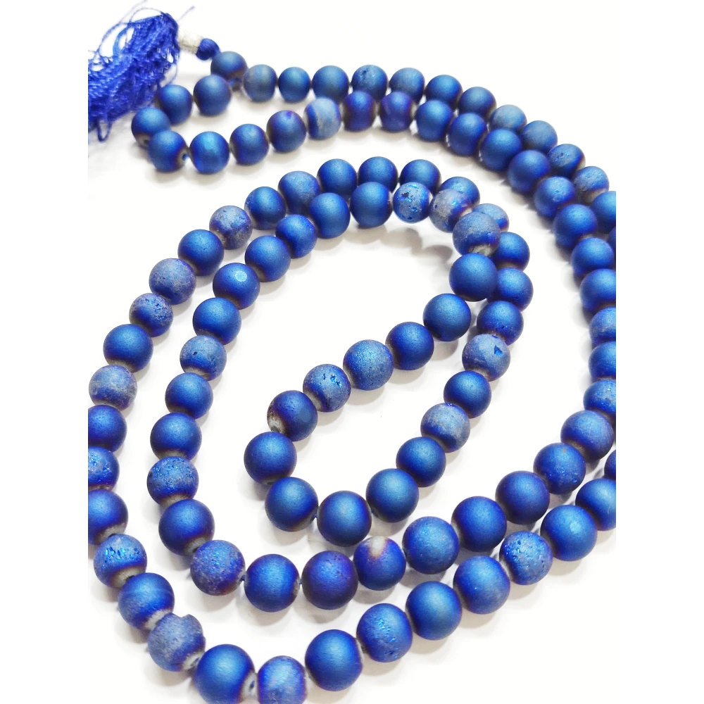 Blue Druzy 8 MM Prayer Rosary 108+1 Beads Jap Mala For Meditation.