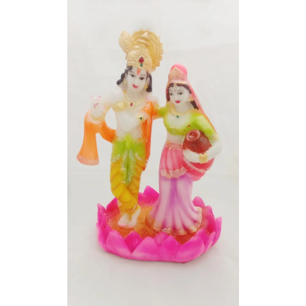 God Radha Krishan Standing On Lotus Hand Carved Resin Idol.