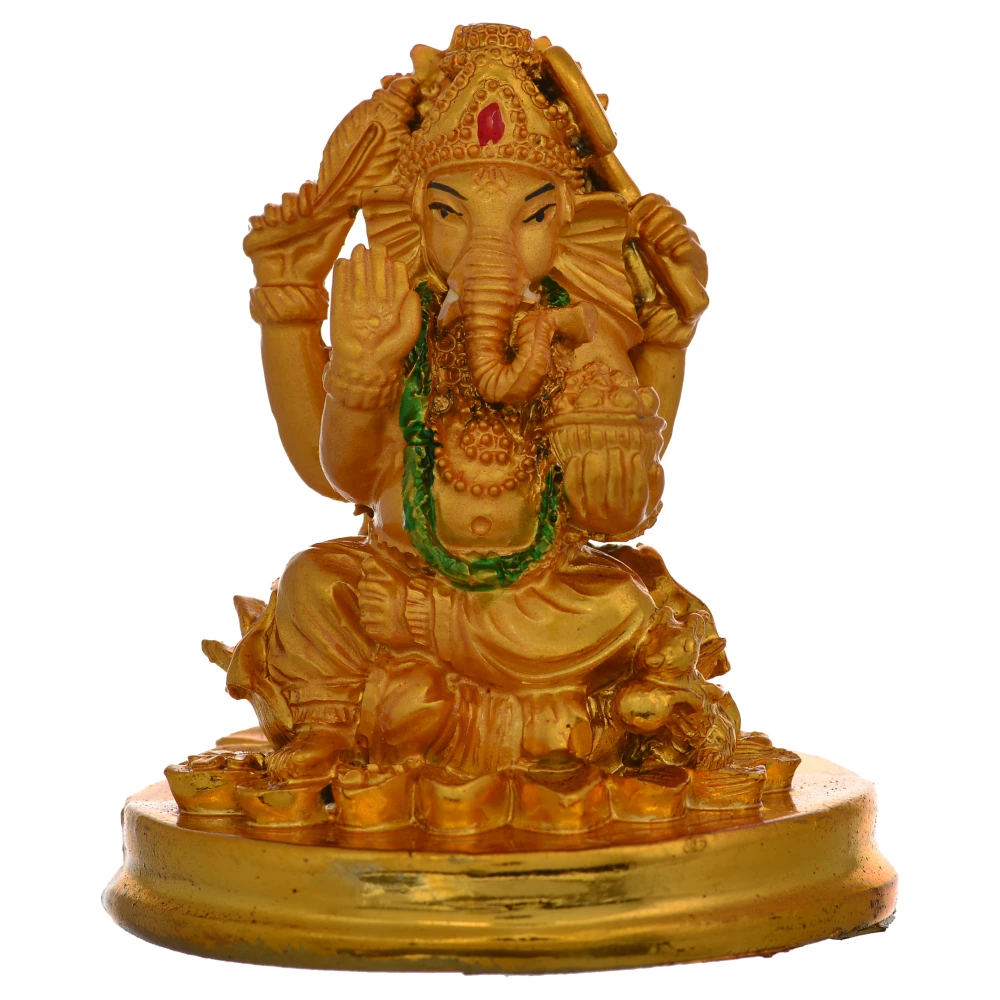 Poly Resin Sculpture Statue Of Lord Ganesha Sitting On Lotus Stand Idol.