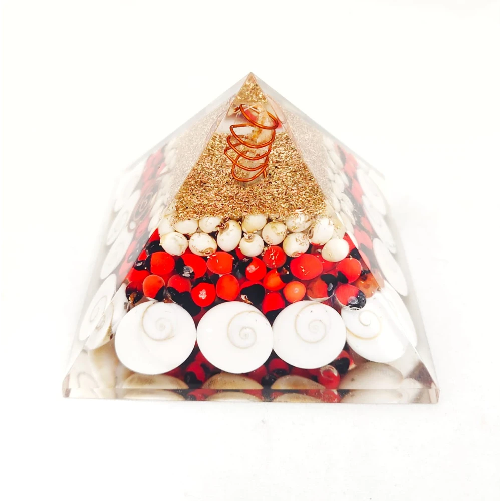 Crystal Organ Pyramid With Natural Red & White Chirmi Beads.