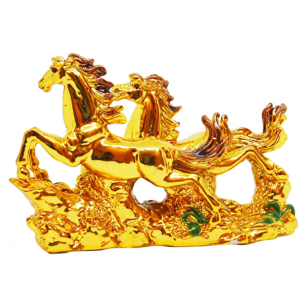 FengShui Golden The Pair Of Horse Statue Figurine Home Office  Decoration for Good Luck.