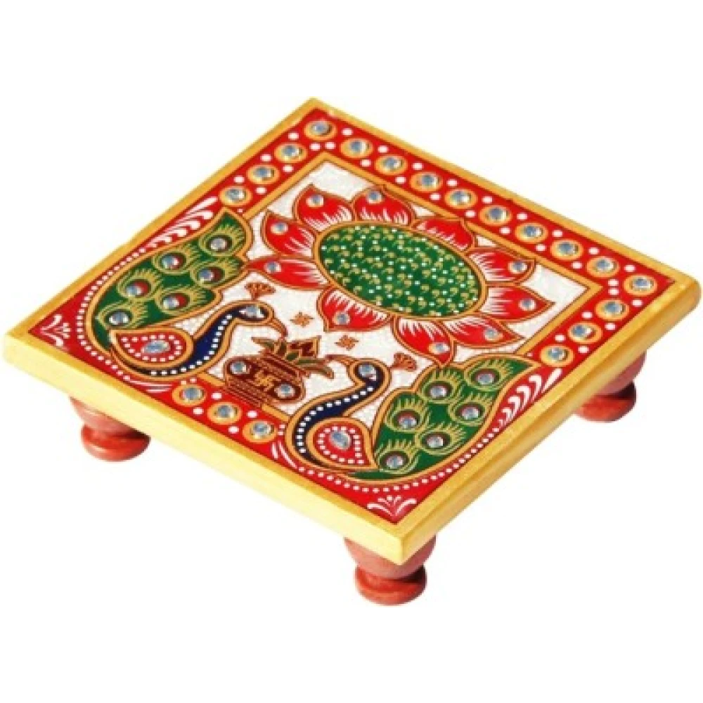 Lotus Painted Marble Chowki (10 x 10 x 2.5 cm)