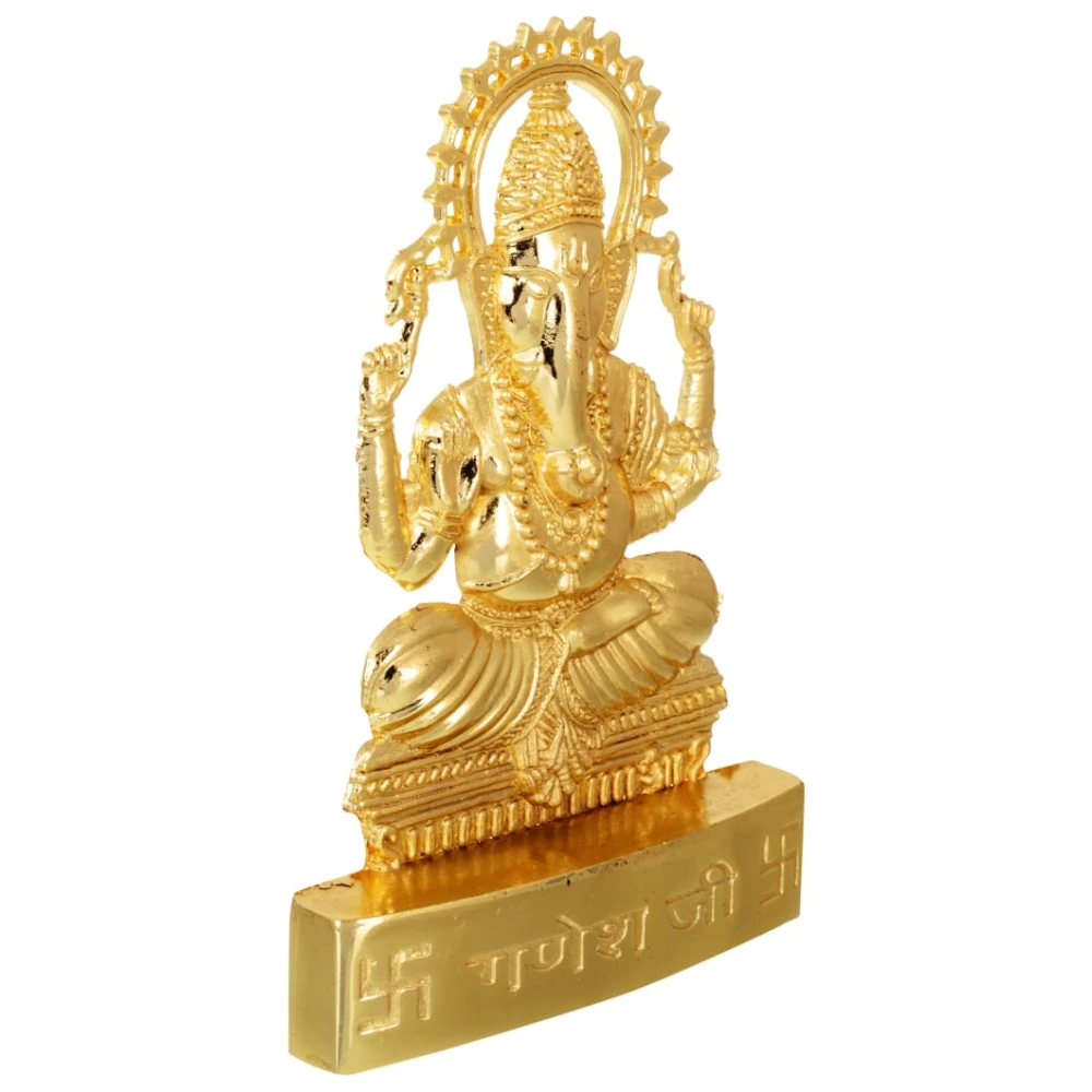 Golden Plated Lord Ganesh Idol Showpiece Statue for Temple and Home Décor (7 x 2 x 10 CM)Zinc.