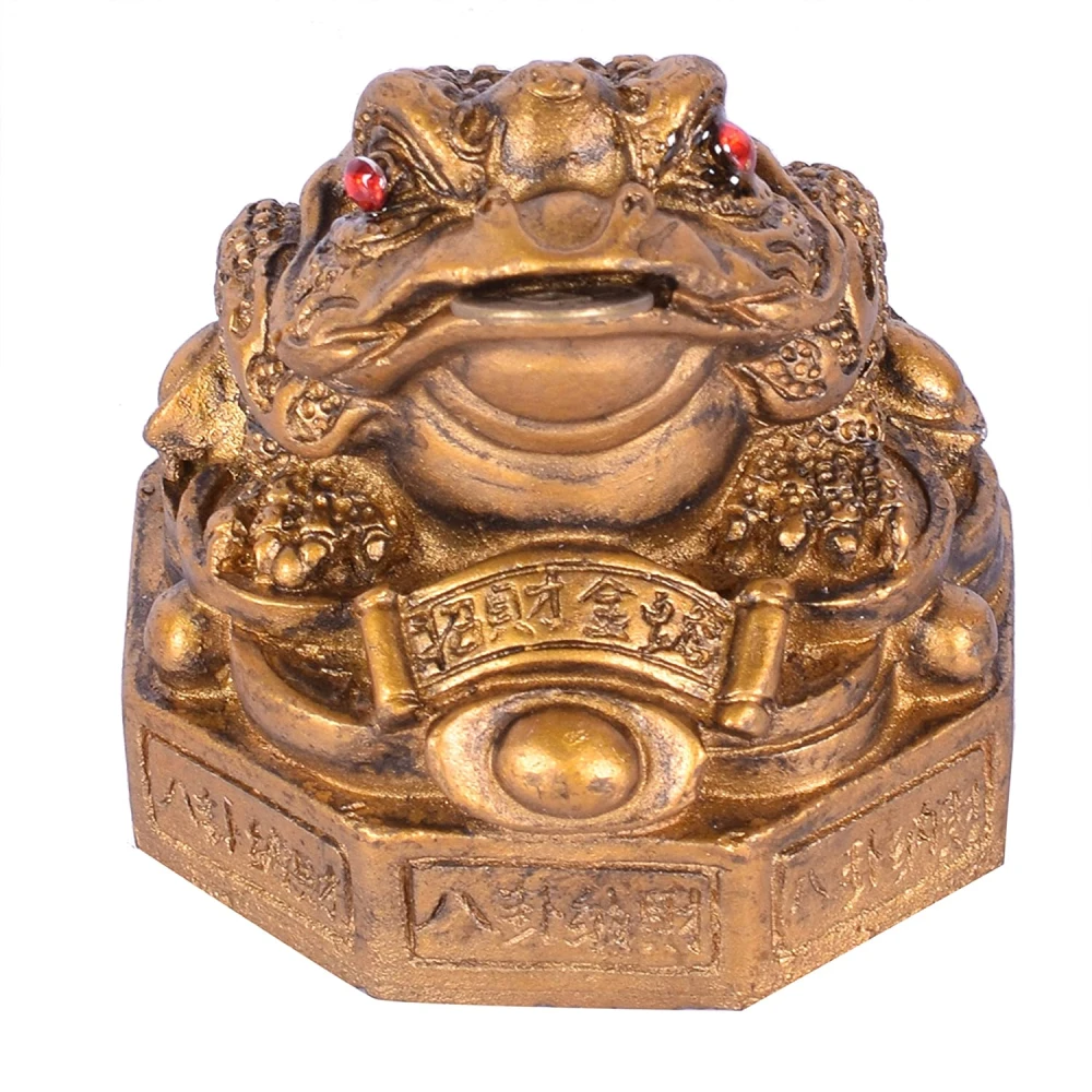 Golden Vastu FengShui Frog -C Figurine For Prosperity (8 cm x 8  cm x 9 cm).