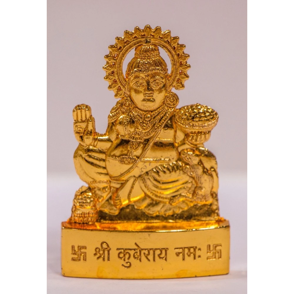Golden Plated Lord Kuber Idol Showpiece Statue for Temple and Home Décor.