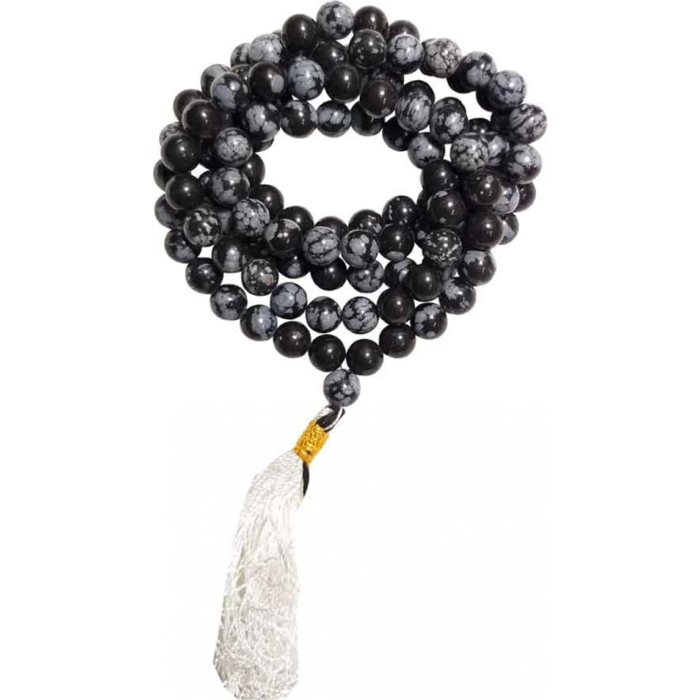 Natural Selenite Stone Prayer Mala -8 MM 108+1 Beads Jaap Mala With Cetificate For Meditation (45 x 2 x 1 cm).