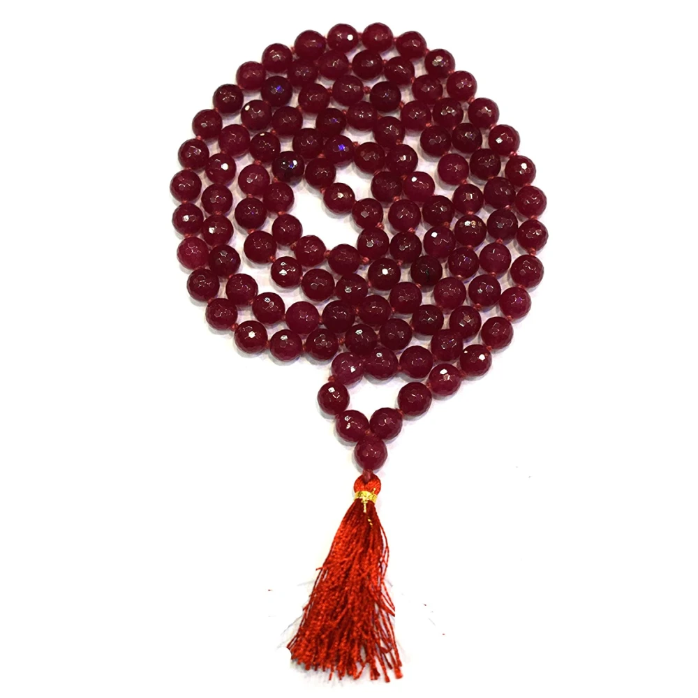 Natural Ruby Colour With Diamond Cut 8MM Prayer Rosary 108+1 Beads.