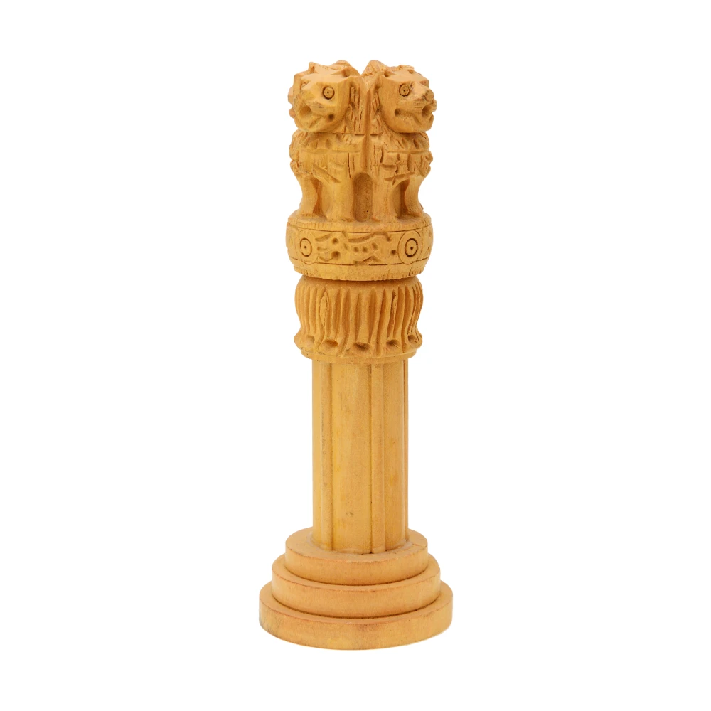National Emblem of India Statue Wooden Ashok Stumbh Height-10 Inch.