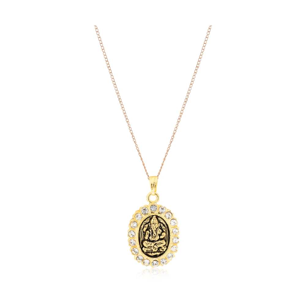 Golden Plated Diamond Ganesh Pendant For unisex (3x2x1 CM)Metal.
