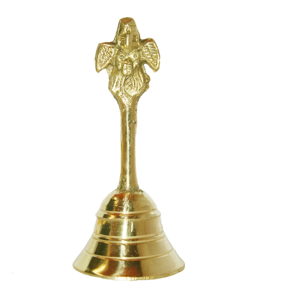 Brass Mandir Bell For Pooja (4 x 4  x 8 CM, Golde