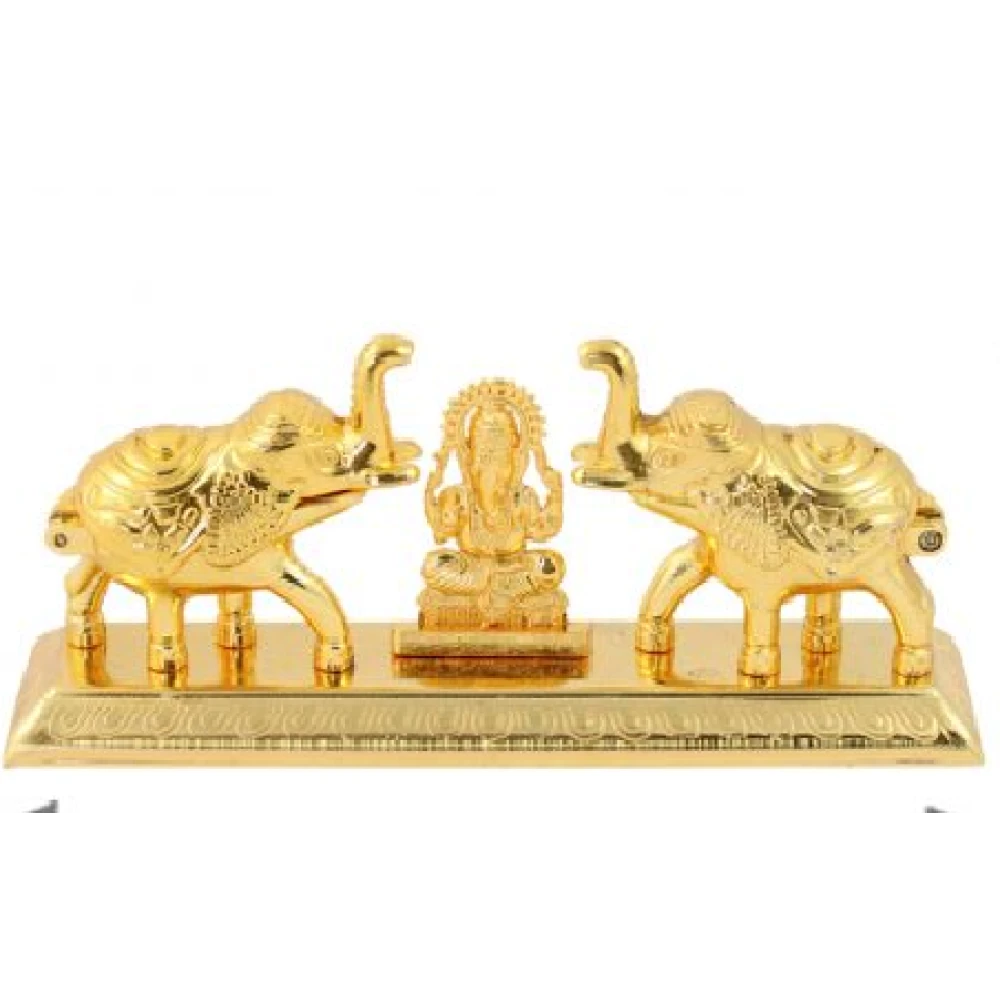 Golden Plated Lord Ganesh With Gajarag Statue Of  Idol(15 x 3 x 7 CM).