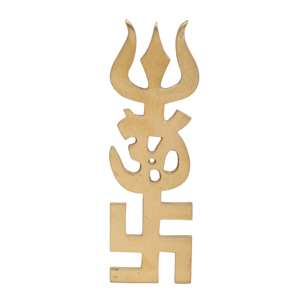Brass Ashta Dhatu Tri Shakti Trishul Wall Hanging (10 cm x 3 cm x 0.5).
