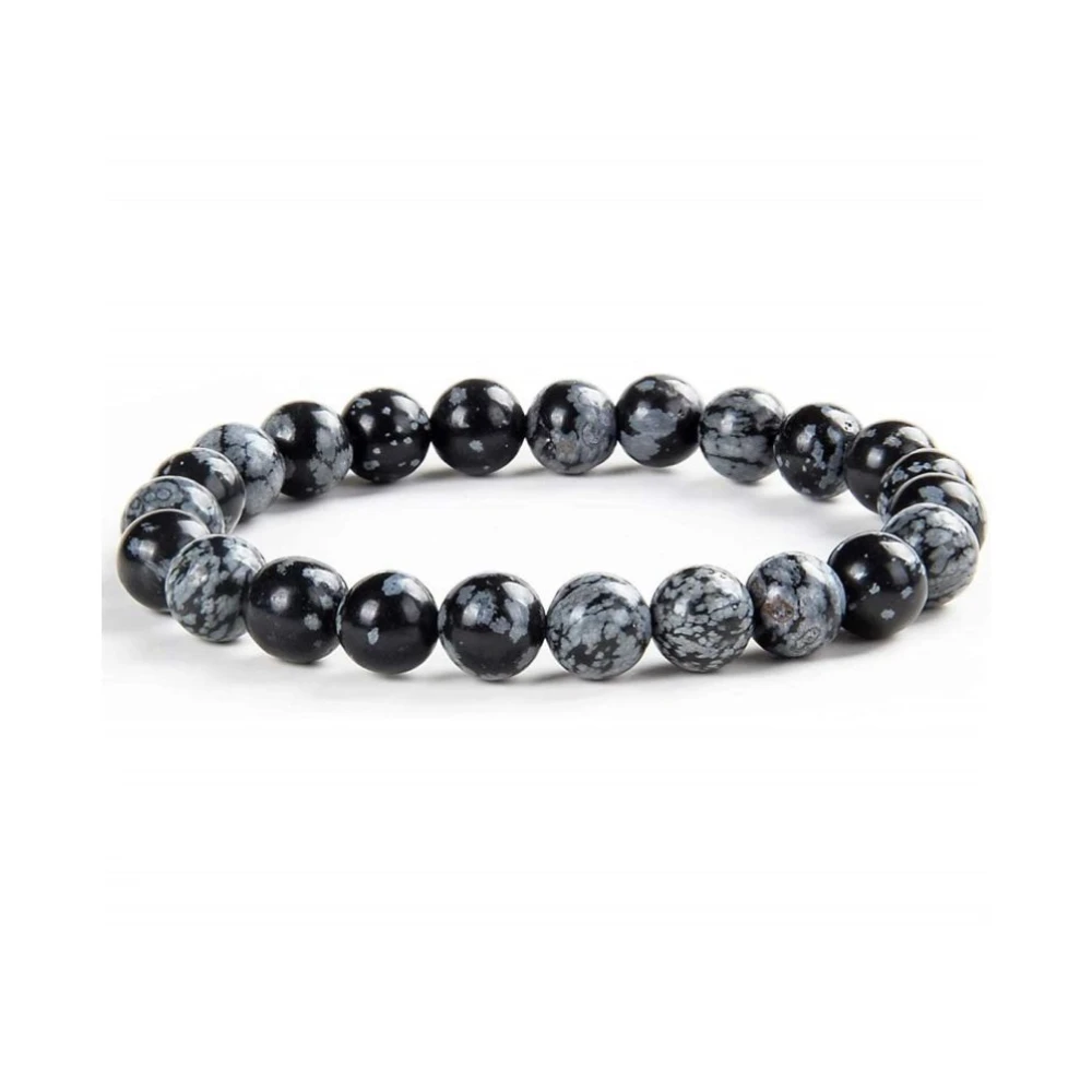 Natural Obsidian Stone Stretchable Bracelet With Certificate For Unisex  (10 x 2 x 1 CM) Black&White .