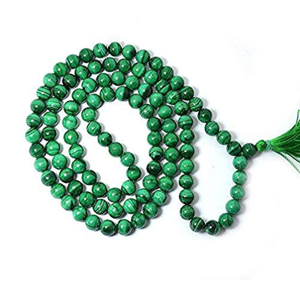 Natural Malachite Stone Prayer Rosary Mala -8 MM 108+1 Beads Jaap Mala.