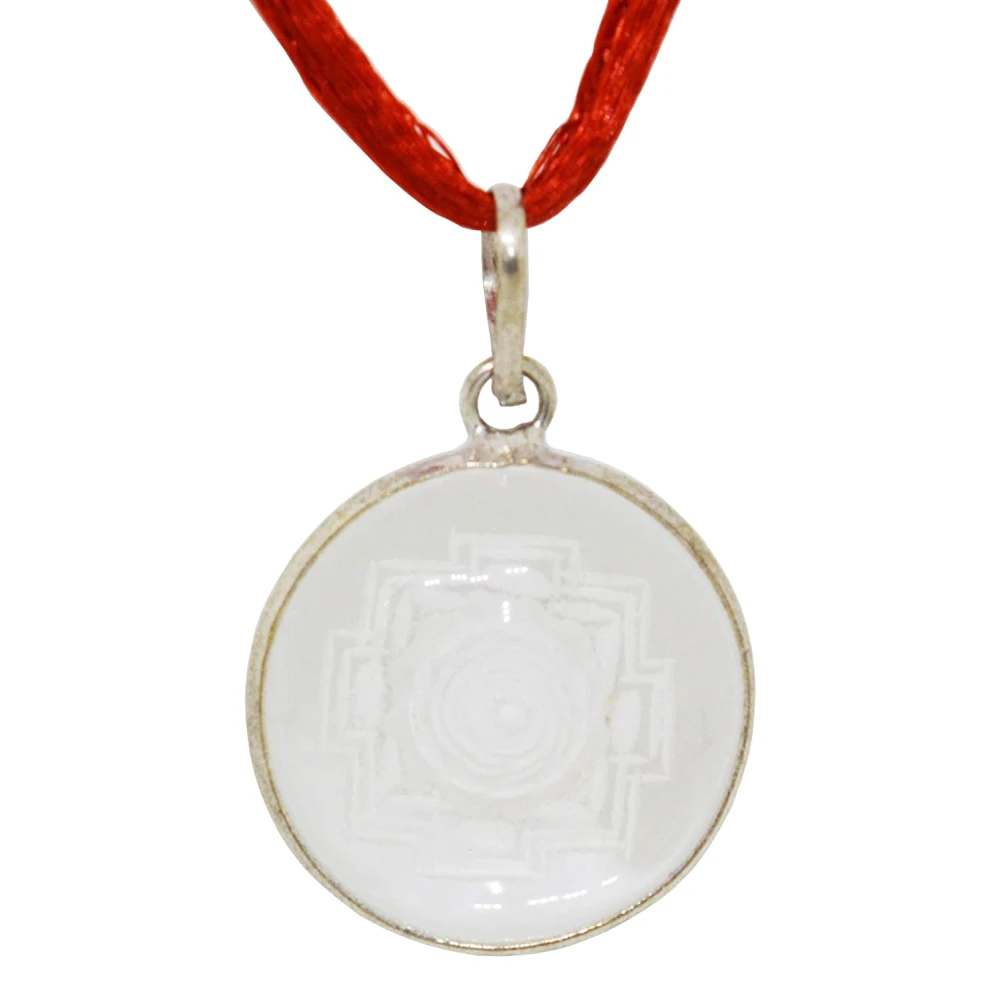 Crystal Sfatik Shree Yantra White Stone Pendant for Men and Women.