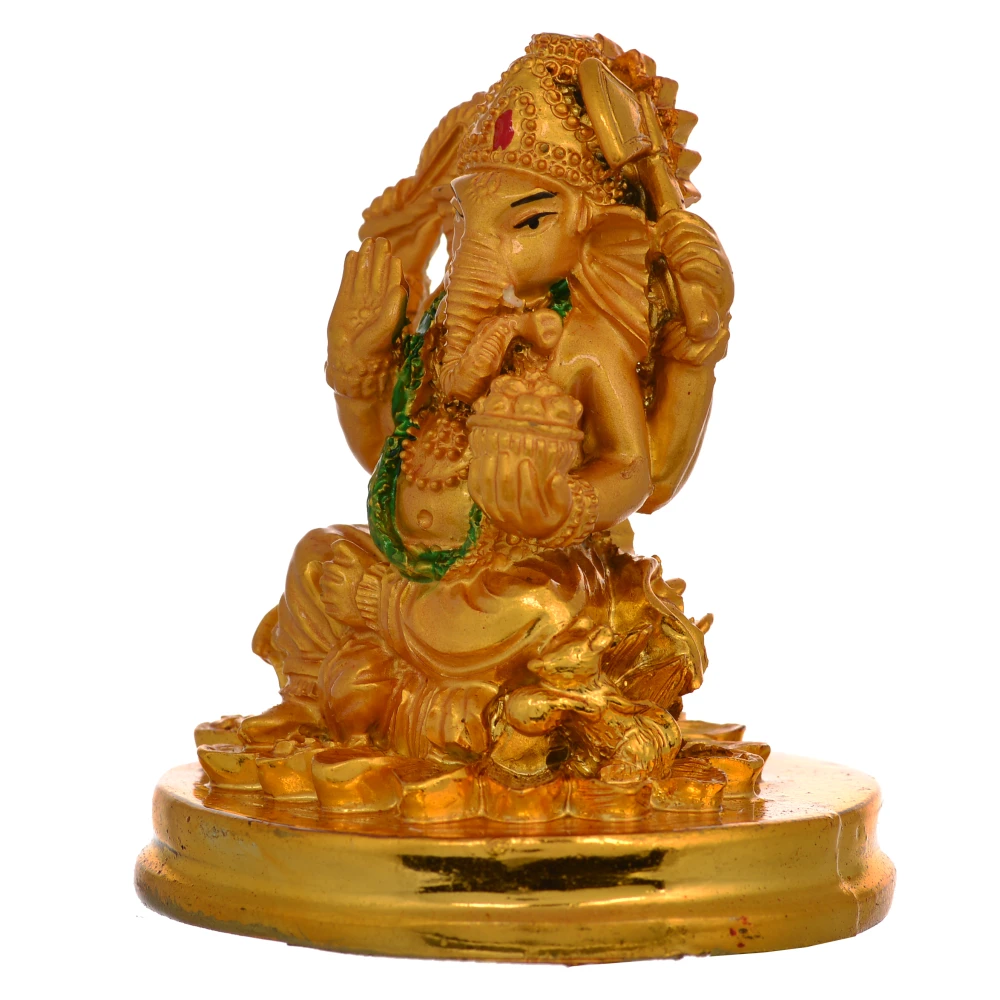 Poly Resin Sculpture Statue Of Lord Ganesha Sitting On Lotus Stand Idol.