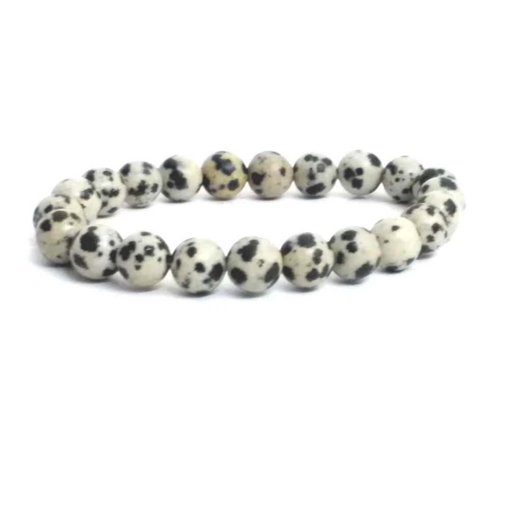 Natural Dalmatian Jasper Quartz Stone Stretchable Bracelet With Certificate For Unisex  (10 x 2 x 1 CM)  Black&White.