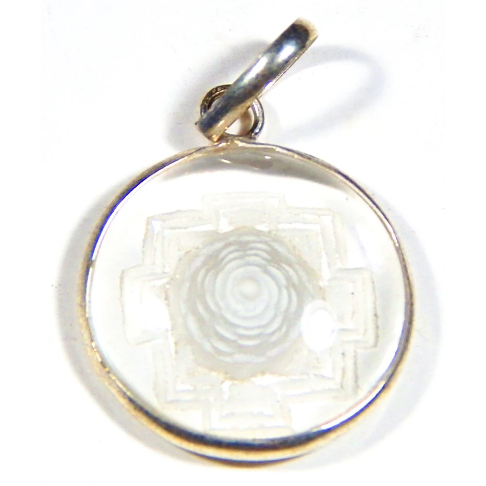 Crystal Sfatik Shree Yantra White Stone Pendant for Men and Women.