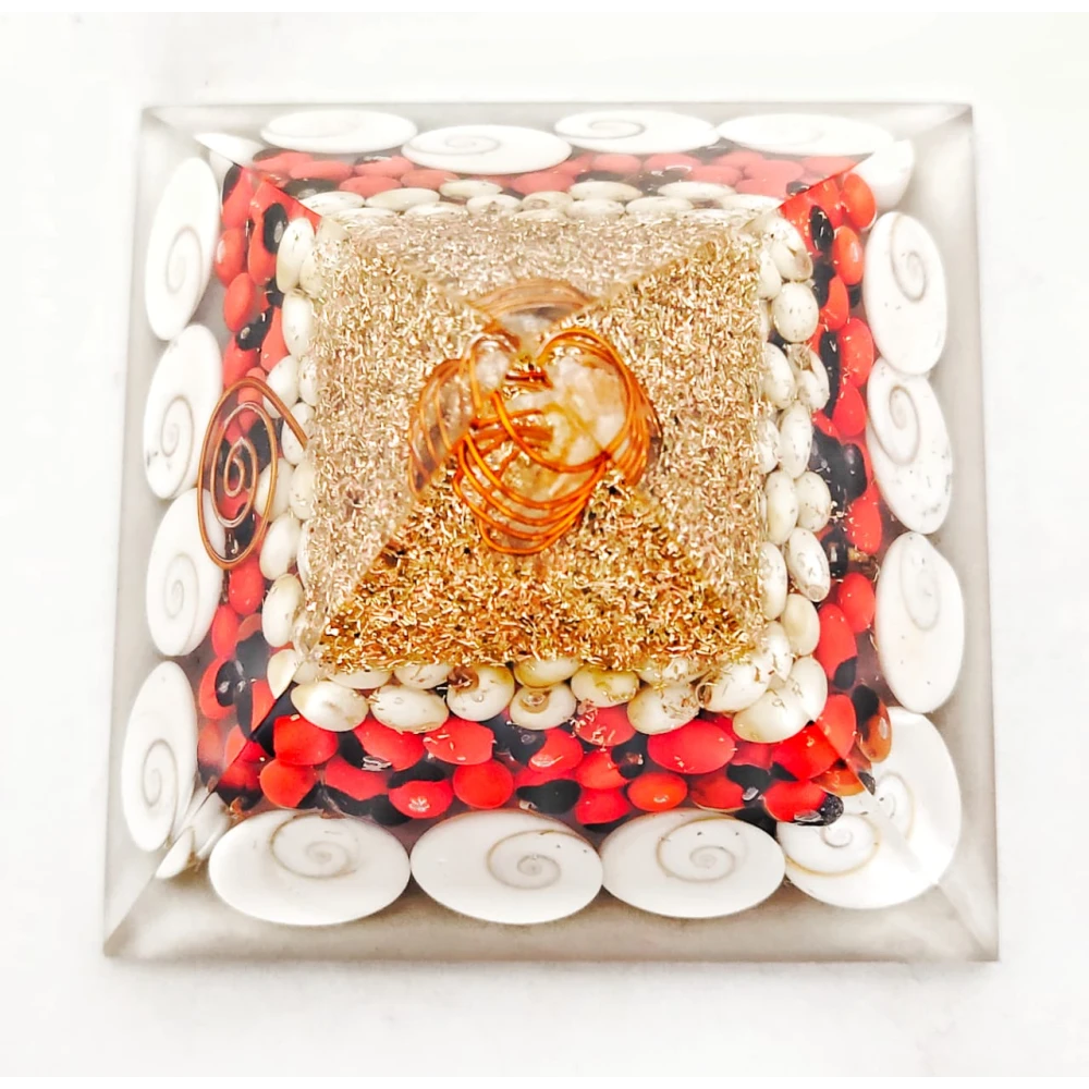 Crystal Organ Pyramid With Natural Red & White Chirmi Beads.