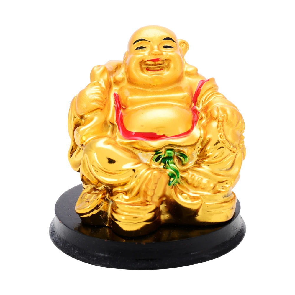 FengShui Laughing Buddha for Home Decor Wealth and Goodluck (6 x 6 x 6cm ) Golden.