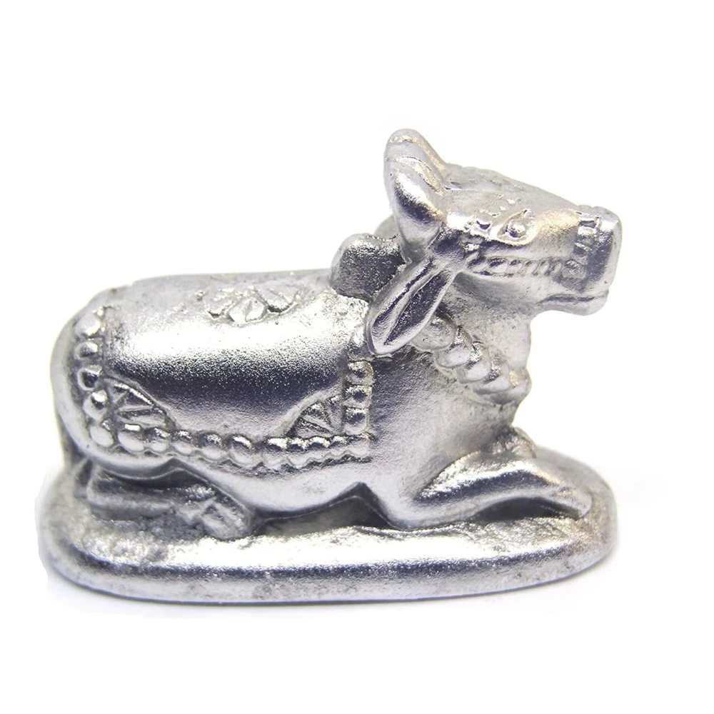 Mercury Seated Nandi Idol Parad Statue For Pooja (4 x 1.5 x 2 Cm, Silver.