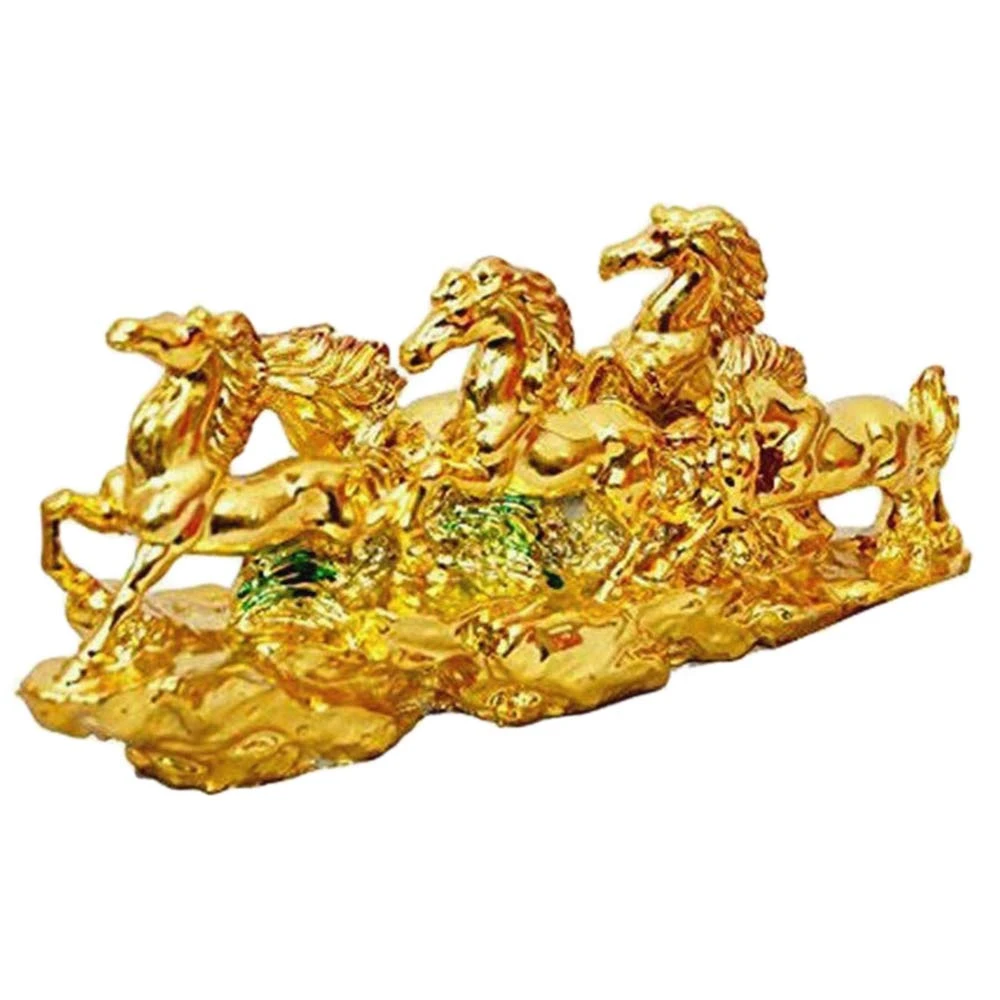 FengShui Golden Five Horse Statue Figurine Home Office Decoration for Good Luck .