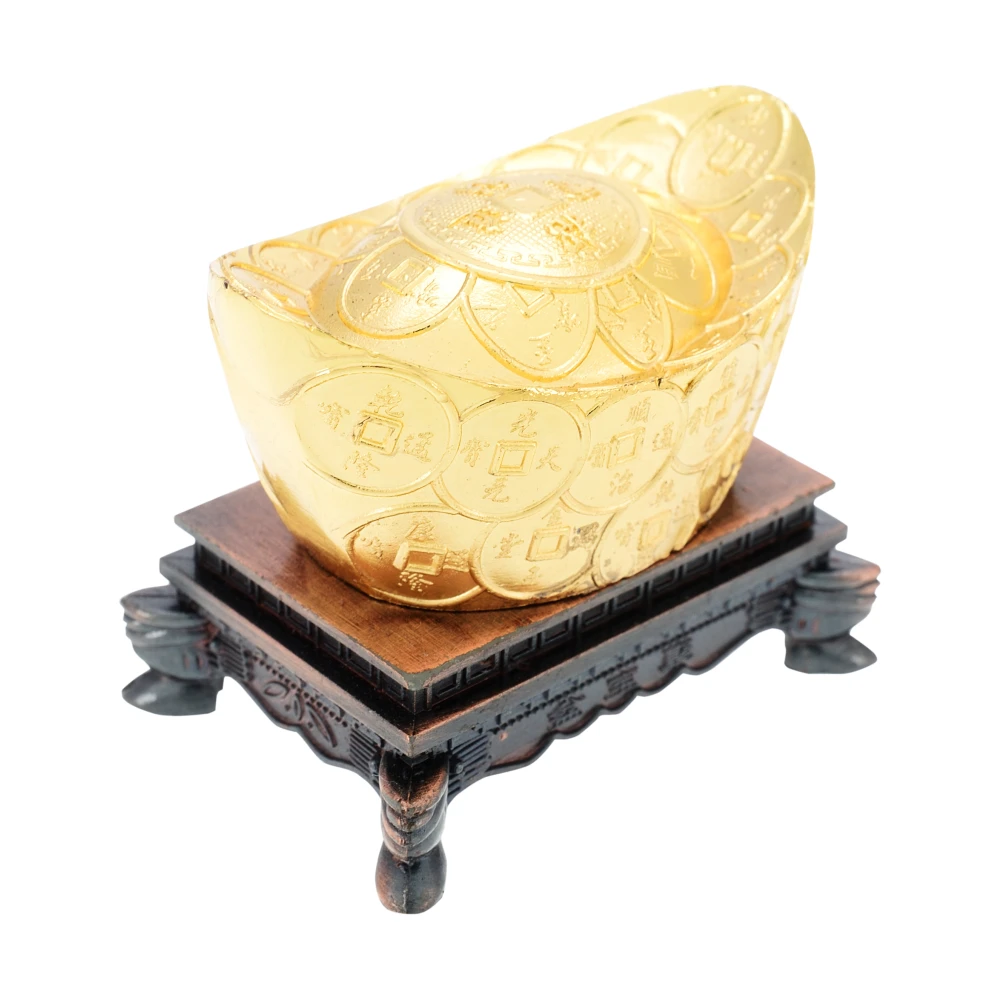 FengShui Golden Money Boat with stand For Fortune Luck and Wealth(6 x 3.5 x 5 CM,Golden).
