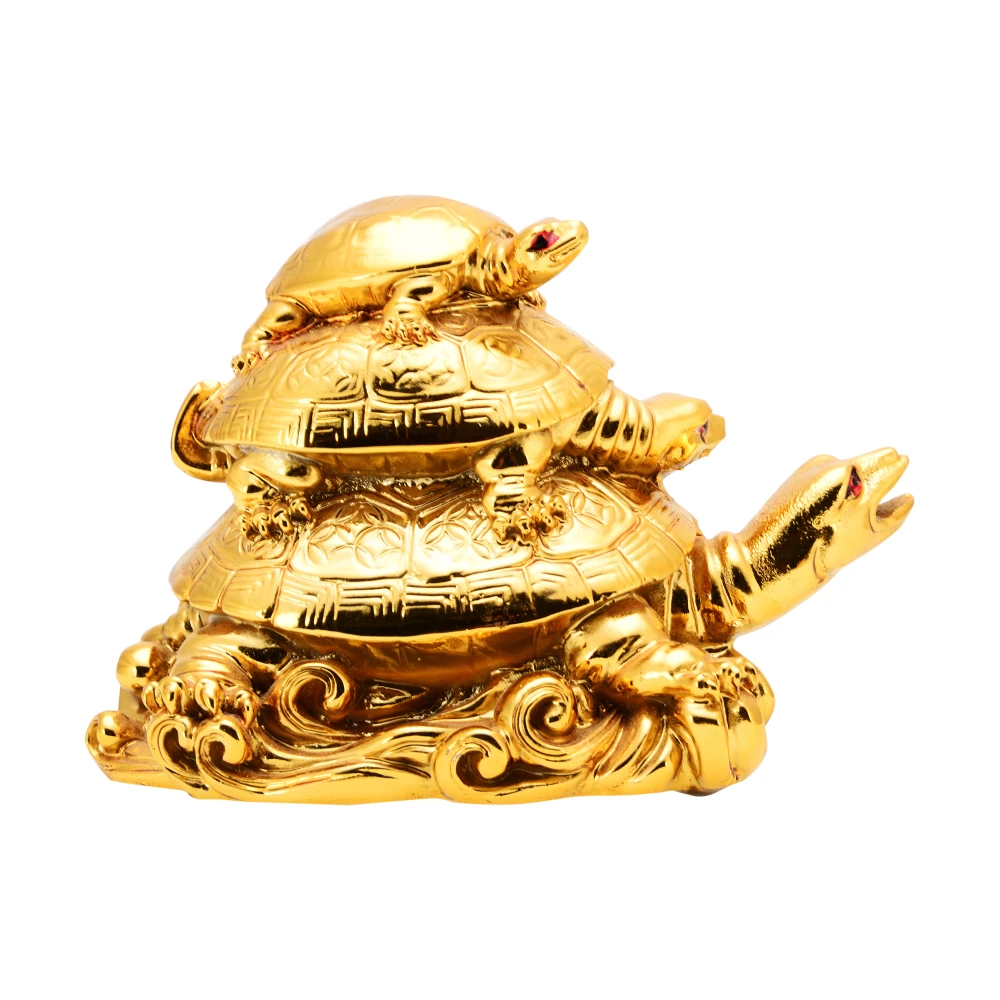 Golden FengShui Tortoise  Family (12 x 7 x 10 cm)Golden.