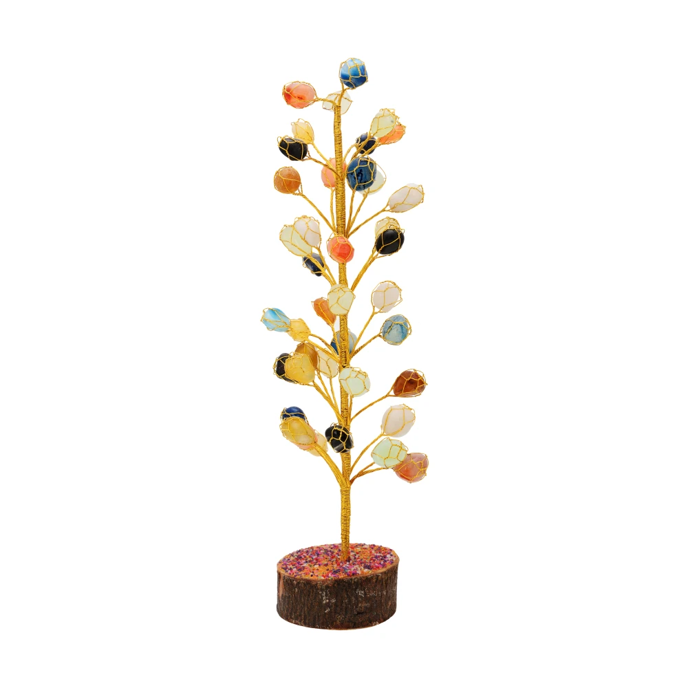FengShui Tumble Stone Tree-A(8 x 7 x 36 cm, Multi stone)